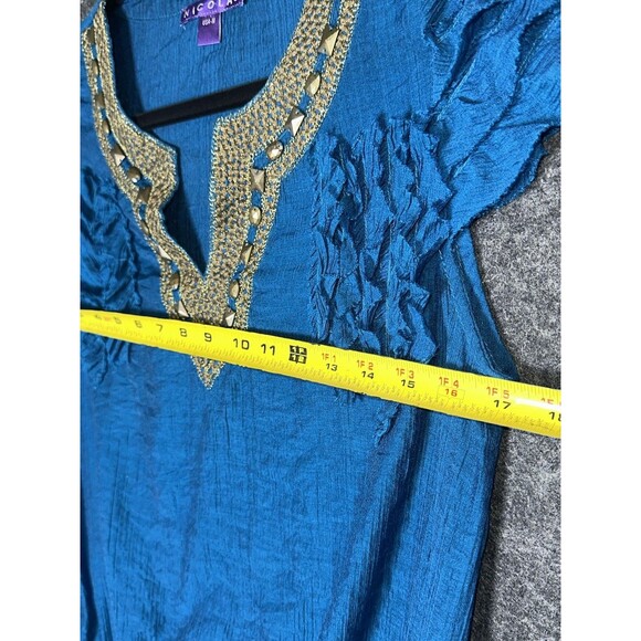 NICOLA Teal Embellished Top with Tie Waist - Size Medium - Picture 2 of 5